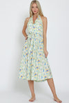FLORAL HALTER BELTED DRESS- YELLOW/BLUE