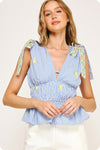 LEMON STRIPED TOP- BLUE