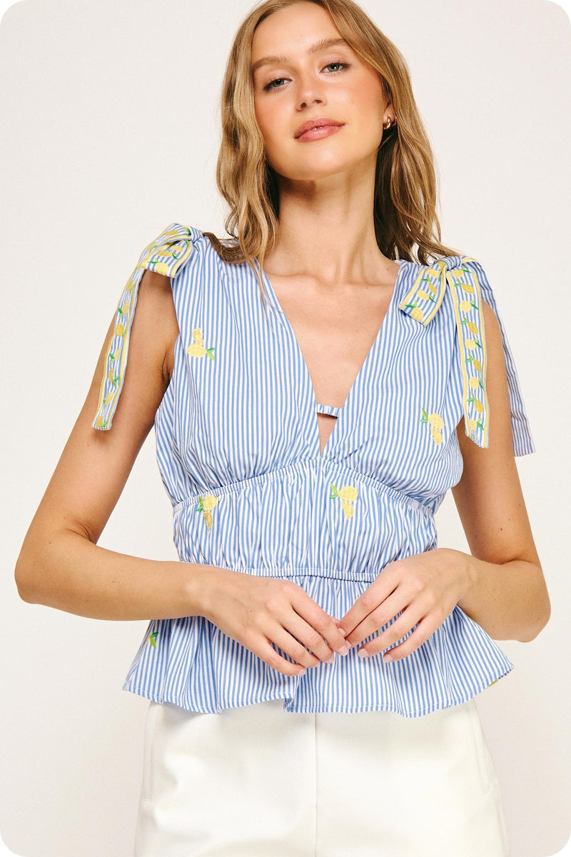 LEMON STRIPED TOP- BLUE