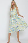 FLORAL HALTER BELTED DRESS- YELLOW/BLUE