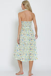 FLORAL HALTER BELTED DRESS- YELLOW/BLUE
