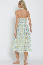 FLORAL HALTER BELTED DRESS- YELLOW/BLUE