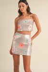 FLORAL SEQUIN SKIRT- BLUSH