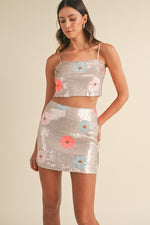 FLORAL SEQUIN CROP CAMI- BLUSH