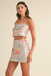 FLORAL SEQUIN CROP CAMI- BLUSH