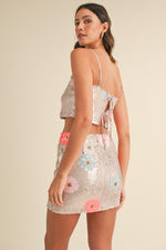 FLORAL SEQUIN CROP CAMI- BLUSH