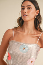 FLORAL SEQUIN CROP CAMI- BLUSH
