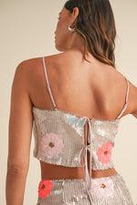 FLORAL SEQUIN CROP CAMI- BLUSH