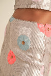 FLORAL SEQUIN SKIRT- BLUSH