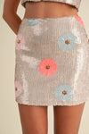 FLORAL SEQUIN SKIRT- BLUSH