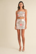 FLORAL SEQUIN CROP CAMI- BLUSH