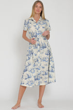 ARIA BELTED SHIRT DRESS- BLUE/IVORY