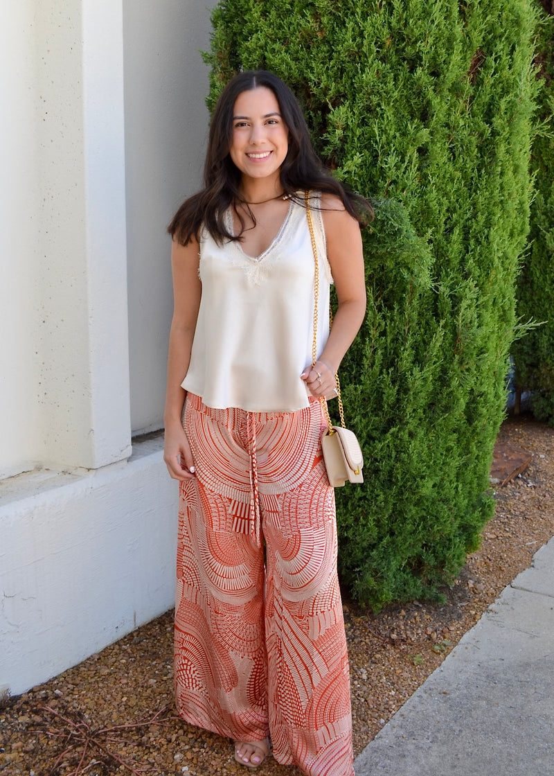 S/L SATIN LACE TRIM TOP- CREAM