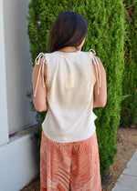 S/L SATIN LACE TRIM TOP- CREAM