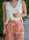 S/L SATIN LACE TRIM TOP- CREAM
