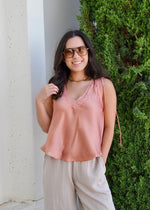 S/L SATIN LACE TRIM TOP- BLUSH
