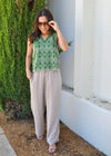 FLORAL EMBROIDERED STITCHED TANK- GREEN