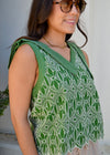 FLORAL EMBROIDERED STITCHED TANK- GREEN