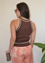 CONTRAST TRIM KNIT HALTER- BROWN