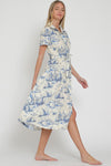 ARIA BELTED SHIRT DRESS- BLUE/IVORY