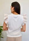 STRIPE BUBBLE SLEEVE TEE- WHITE/TAUPE