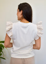 STRIPE BUBBLE SLEEVE TEE- WHITE/TAUPE