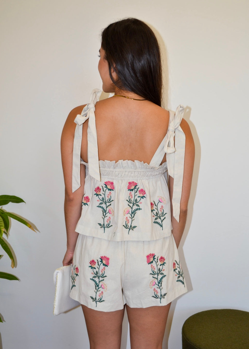 EMBROIDERED SUMMER SHORTS- OATMEAL