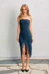 LACE STRAPLESS SLIT DRESS- EMERALD TEAL