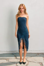LACE STRAPLESS SLIT DRESS- EMERALD TEAL