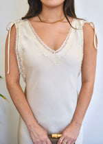 LACE TRIM SLIP DRESS- CREAM