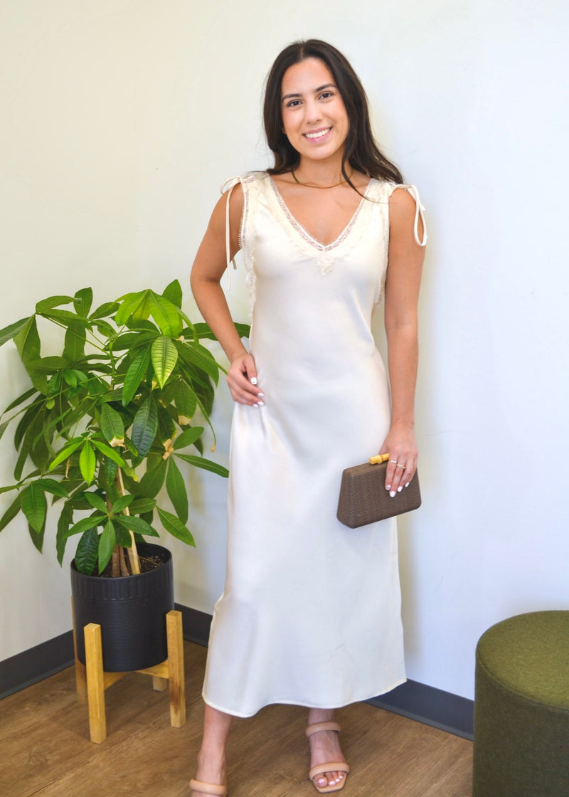 LACE TRIM SLIP DRESS- CREAM