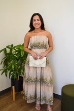 BAYOU FLORAL PLEATED STRAPLESS DRESS- MULTI GREEN