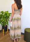 BAYOU FLORAL PLEATED STRAPLESS DRESS- MULTI GREEN