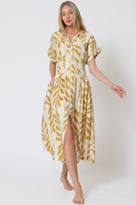 SKYLAR DOLMAN SLEEVE MIDI DRESS- IVORY/YELLOW