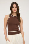 CONTRAST TRIM KNIT HALTER- BROWN