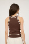 CONTRAST TRIM KNIT HALTER- BROWN