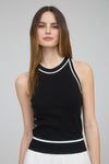 CONTRAST TRIM KNIT HALTER- BLACK