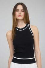 CONTRAST TRIM KNIT HALTER- BLACK