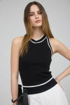 CONTRAST TRIM KNIT HALTER- BLACK