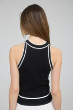 CONTRAST TRIM KNIT HALTER- BLACK