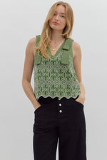 FLORAL EMBROIDERED STITCHED TANK- GREEN