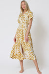 SKYLAR DOLMAN SLEEVE MIDI DRESS- IVORY/YELLOW