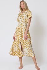 SKYLAR DOLMAN SLEEVE MIDI DRESS- IVORY/YELLOW