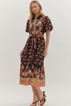BOTANICAL MIDI DRESS- BLACK
