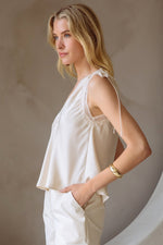 S/L SATIN LACE TRIM TOP- CREAM