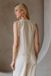 S/L SATIN LACE TRIM TOP- CREAM