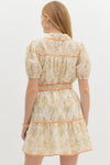 FLORAL EYELET CONSTRAST TRIM DRESS- GOLD/CITRUS