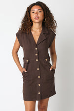 FREYA LINEN DRESS- BROWN
