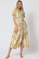 SKYLAR DOLMAN SLEEVE MIDI DRESS- IVORY/YELLOW