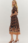 BOTANICAL MIDI DRESS- BLACK